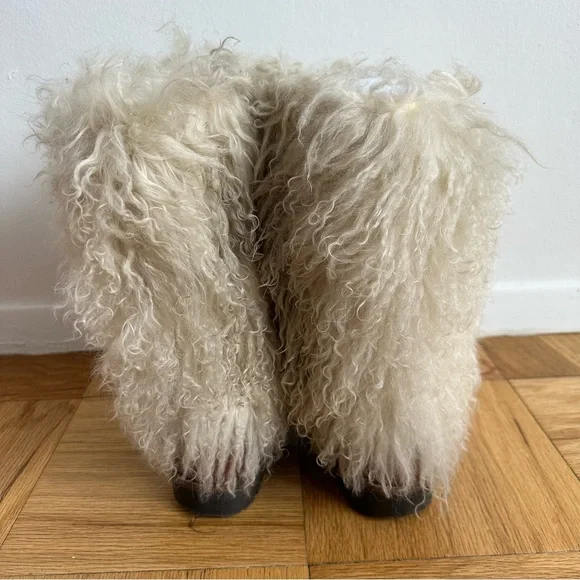 Kors Micheal Kors Mongolian Lamb Brown Leather Ivory Fur Sydney Boots Size 39 - Picture 8 of 11